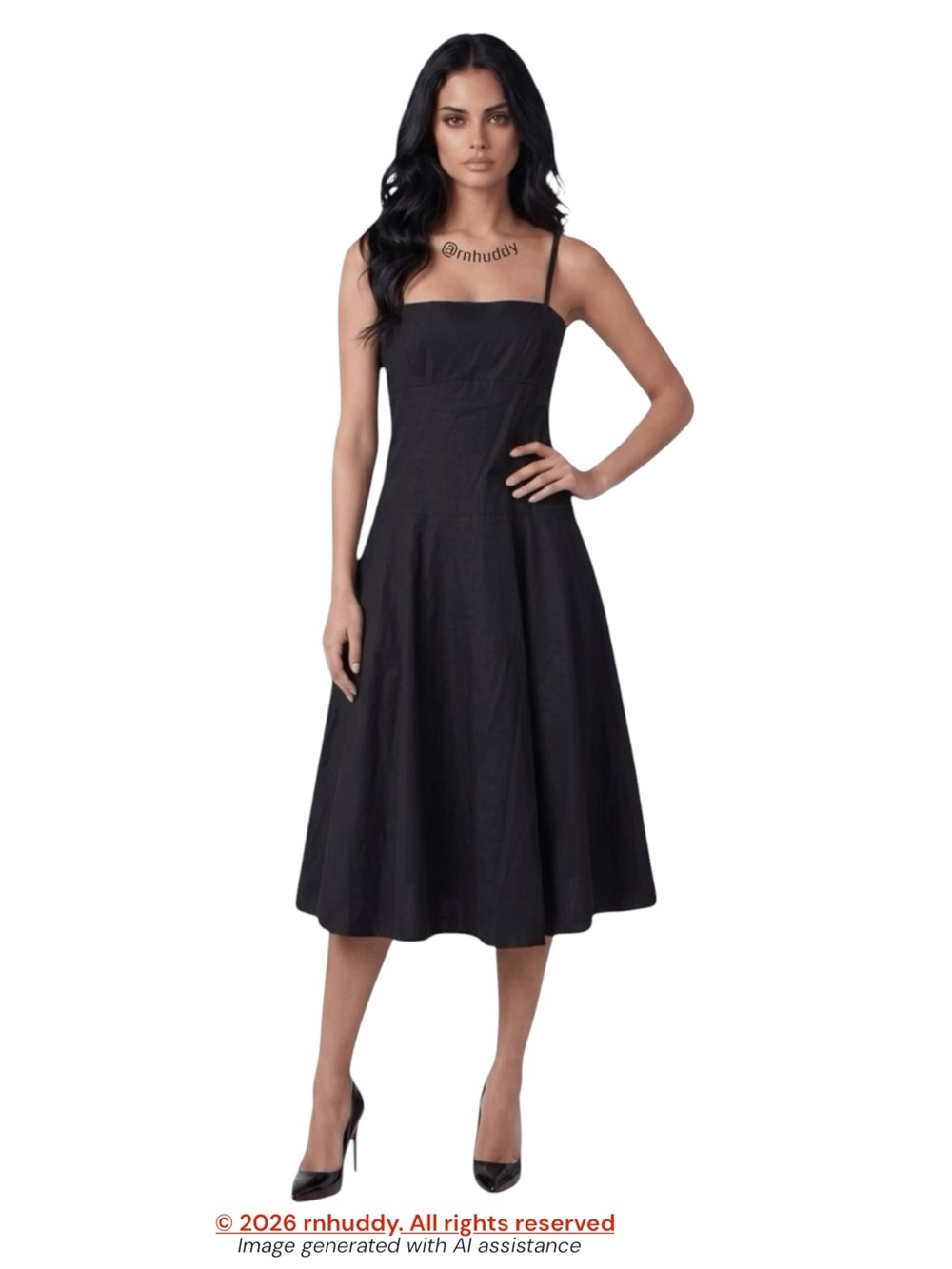 Lauren Ralph Lauren size 16 black cotton drop waist midi dress